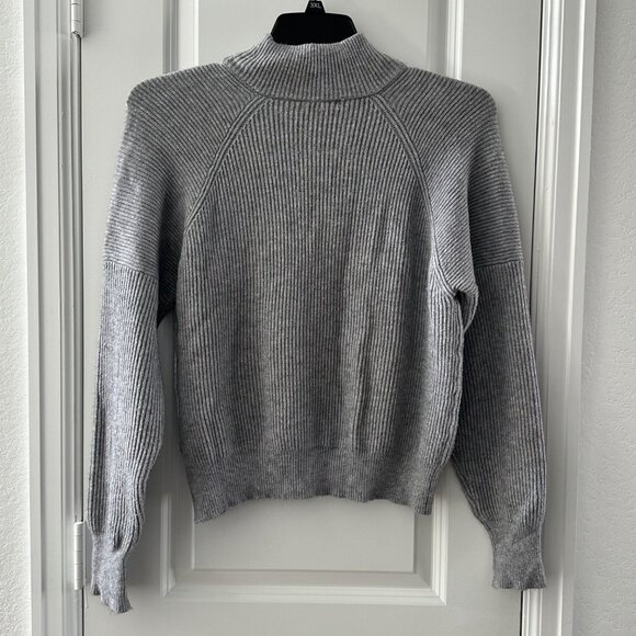 Lush Womens Medium Grey Ribbed Half-Zip Mock Neck Sweater Viscose Blend - Picture 2 of 8